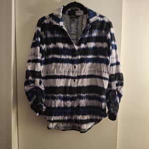 Rock & Republic Women's Black, Blue And White Tie-dye Button Up Shirt